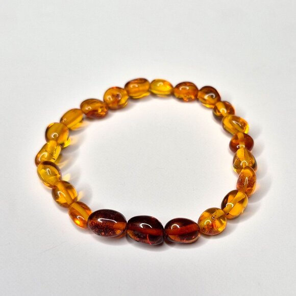 Genuine Baltic Amber Bead Bracelet • 100% Natural Polished Amber • 18cm Stretch - Picture 4 of 8